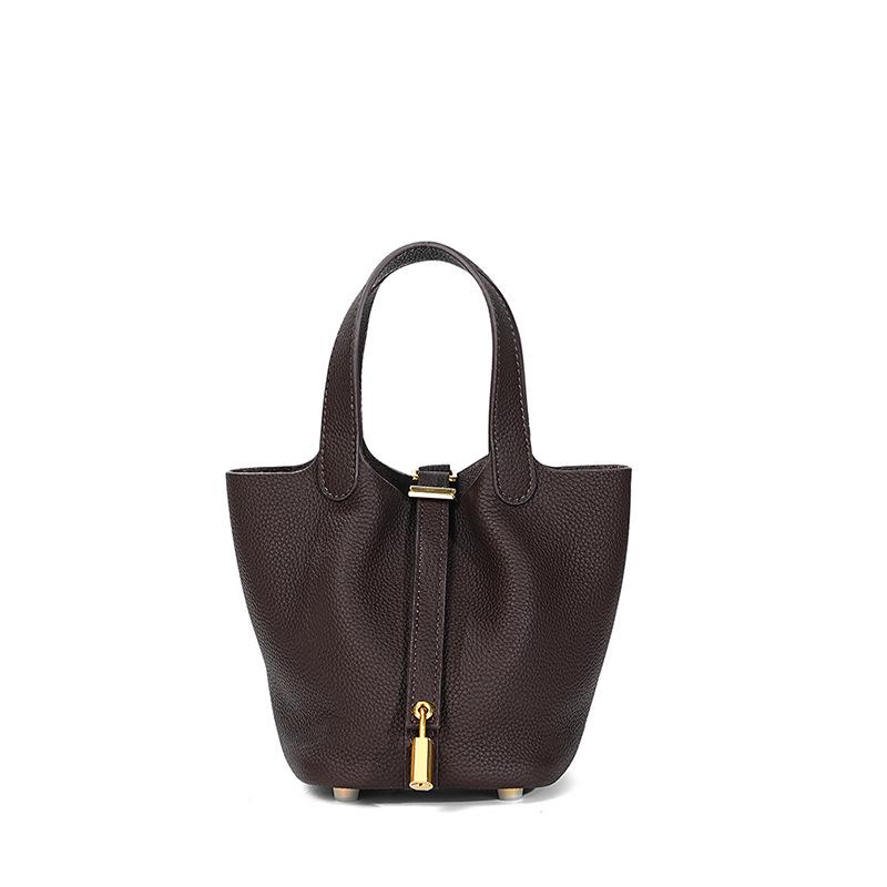 Women's High-Quality Genuine Leather Bucket Bag - Exquisite Cowhide Handbag