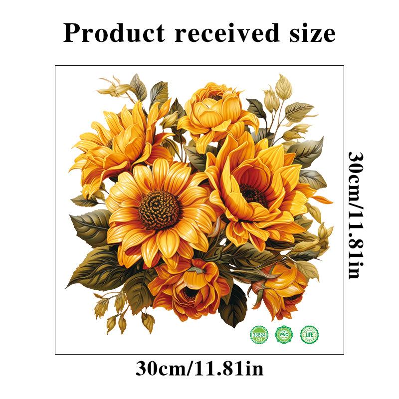 Golden Sunflower Wall Stickers Peel and Stick Removable Decoration for Home Kitchen Bathroom Cabinet Refrigerator Wardrobe DIY Decor