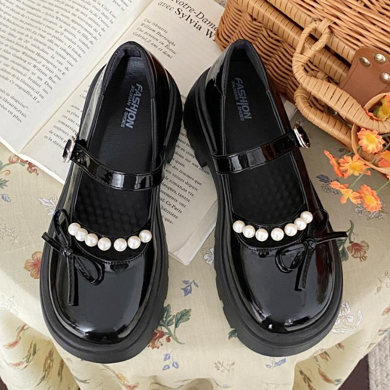 

Fashion Bow Bead Women s High Heels Mary Janes Shoes Platform Heeled Sandals Pumps 2025 Summer Fashion Shallow Buckle Chaussures Femme 39 чёрный