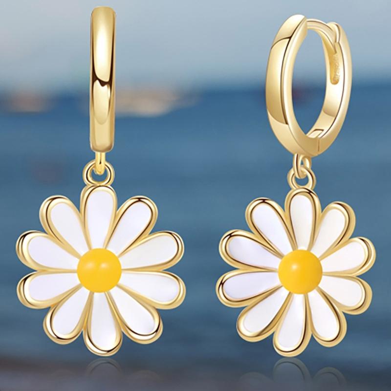 Daisy Inspired Drop Earrings For Women Lightweight Alloy Jewelry With Oil Drip Technique Enamel Ear Accessories