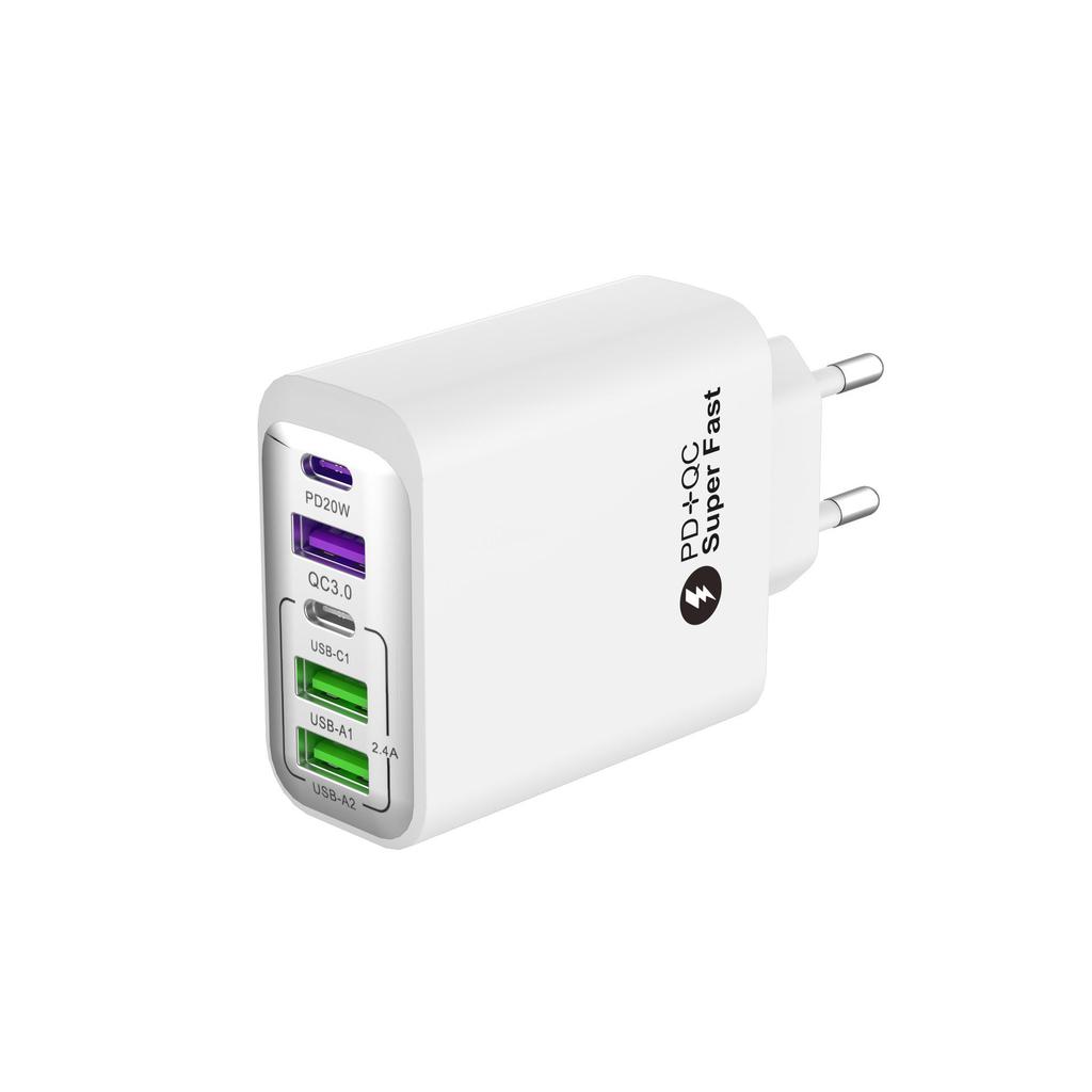 Certified 38W Multi-Port Fast Charger: 3 USB + 2 Type-C, Full Protocol Travel Charger for Mobile Phones With Flash/Fast Charging