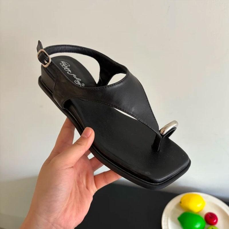 Fashion Fashion Metal Ladies Low Heel Sandals Shoes Summer Spring Female Buckle Footwear Elegant Women Heeled Sandals Shoes Flip flops