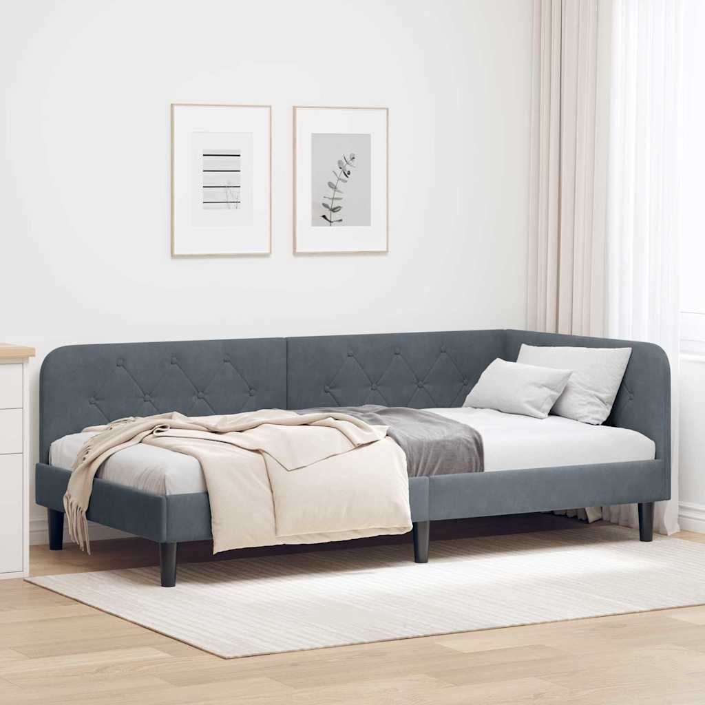 L Shaped Bed Frame Dark Gray 90 X 190 Cm Velvet