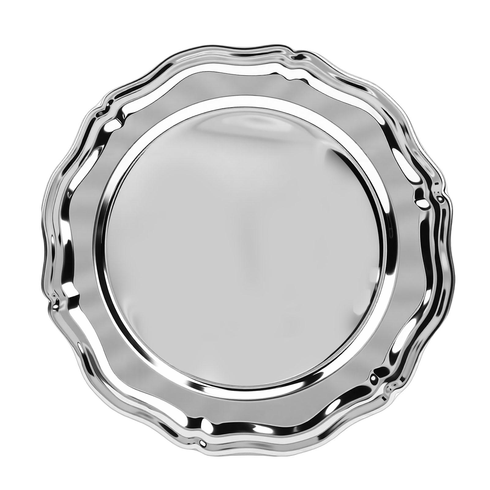 

304 Stainless Steel Serving Tray Round Platter Decorative Dessert Appetizer Plate for Party Kitchen Bathroom L Large
