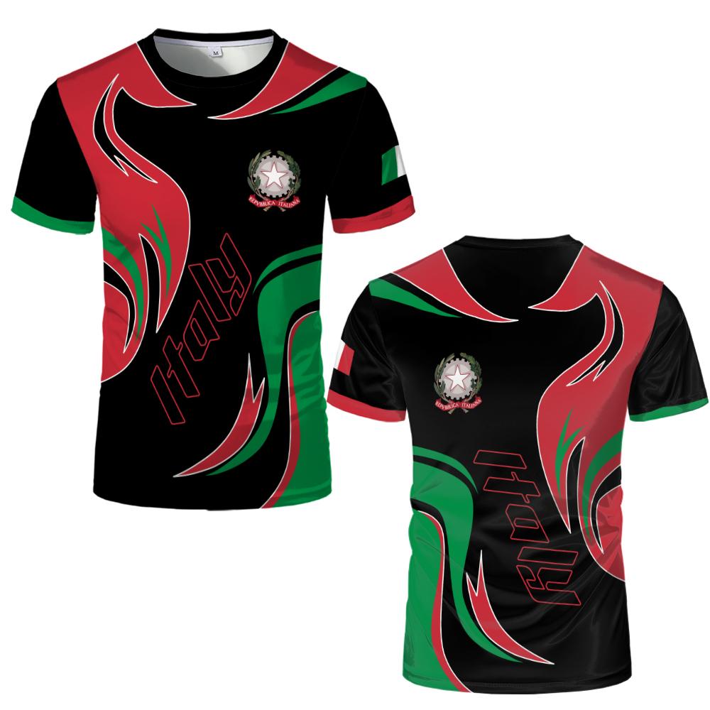 Italy Flag Print Football T-shirt Italian Outdoor Sports Quick-drying Breathable Jersey Men's and Women's Casual Streetwear