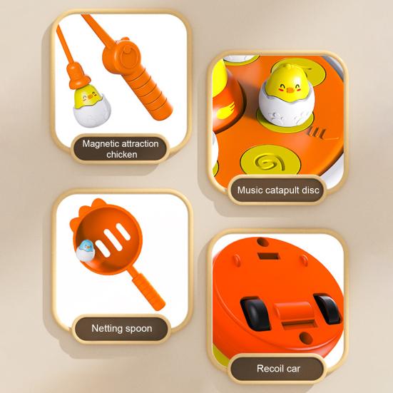 1 Set Chicken Launching Fishing Toy Rotating Turntable Cartoon Chick Bounce Catch Board Game Interactive Toddlers Educational