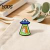 UFO Cat Brooch Enamel Metal Brooch, Aliens Ship Kitten Badge Pin, Animal Theme Clothing Bag Scarves Hat Accessories for Men Women Alloy