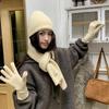 Wool Hat Scarf Gloves Set Solid Color Winter Beanie Hat Neck Warmer Thermal Knit Cap  Cold Weather