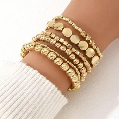 Elegantes Armband-Set mit künstlichen Perlen und geometrischen Perlen für Damen