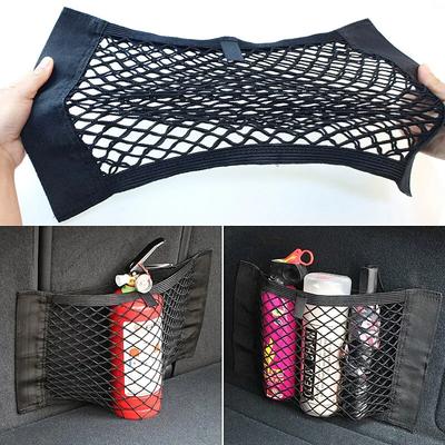 Malla trasera para asiento de maletero de coche, cordón elástico, pegatina mágica, bolsa de almacenamiento Universal, jaula de bolsillo, organizador automático, mochila para asiento