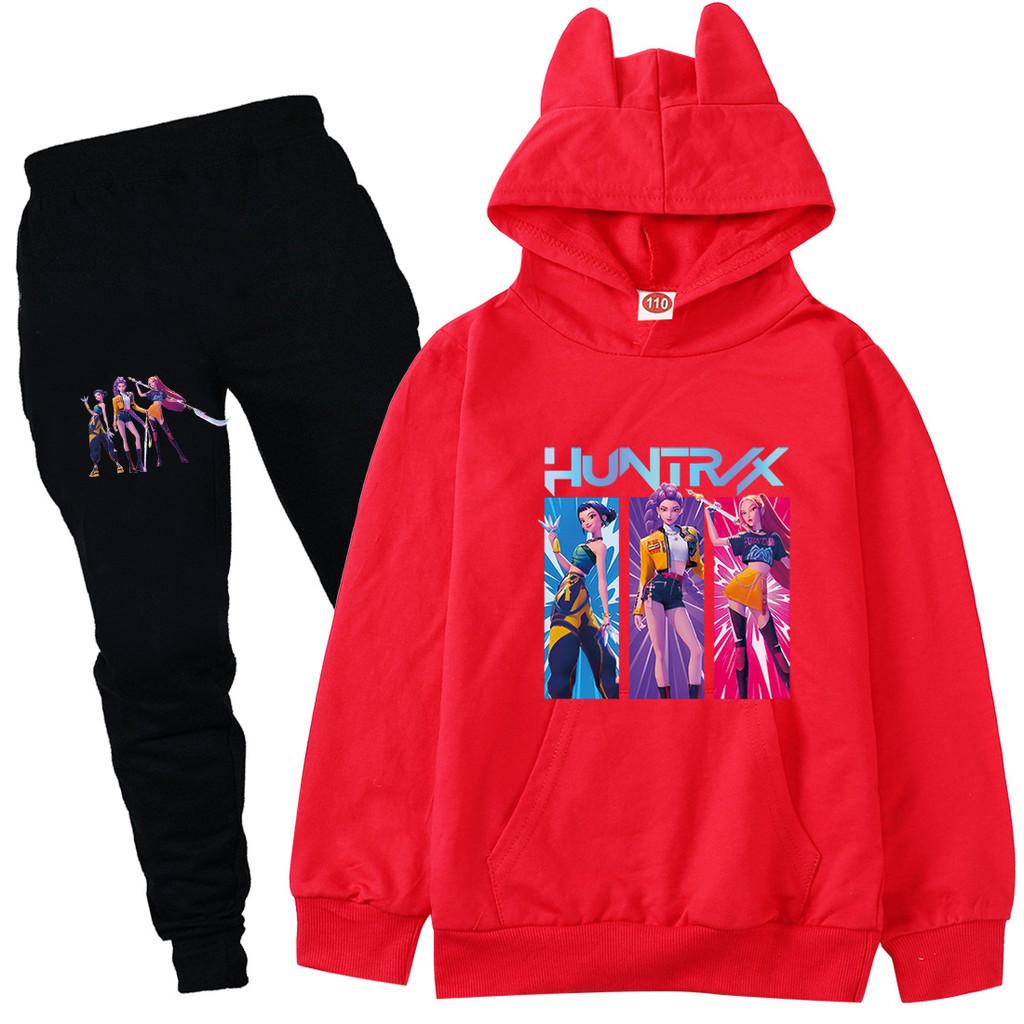 Kinder Mädchen Anime Cartoon K-Pop Rumi Zoey Mira Bedruckt Lässige Langarm Kapuzenpullover Hosen Kleidung Set