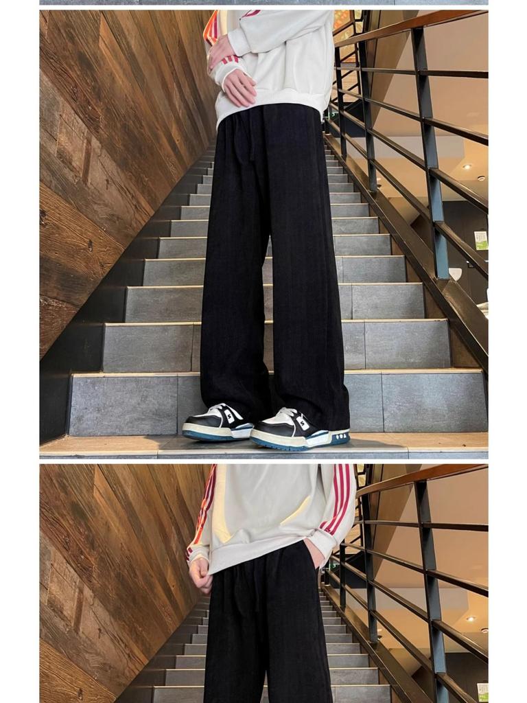 Unisex Retro Jacquard Corduroy Straight-Leg Wide Sweatpants - Autumn/Winter Student Style