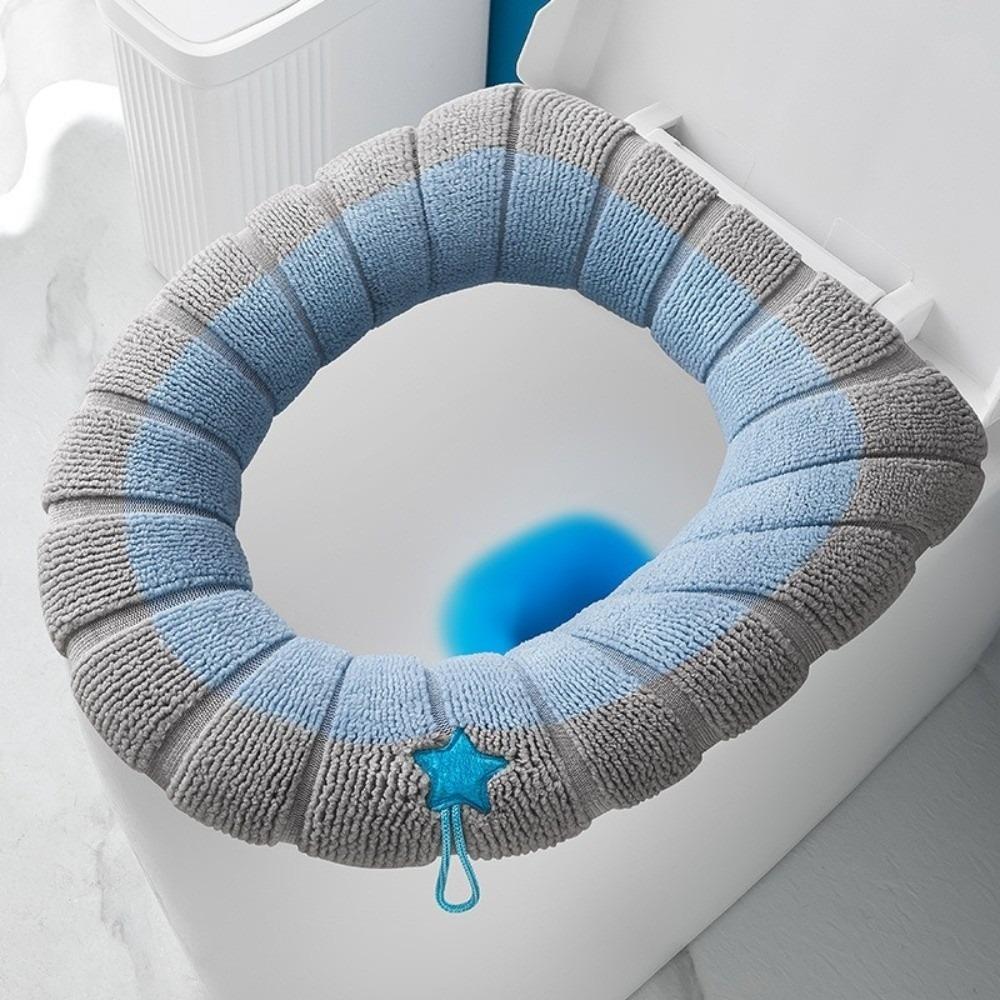 Easy Install Thickened Toilet Seat Cover Mat Washable Warm Toilet Seat Cushion Cover Soft with Handle Toilet Mat Bathroom