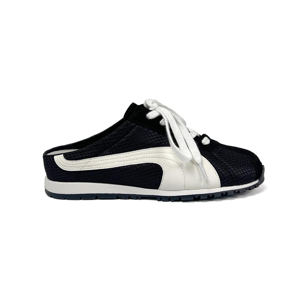 Retro inner height-increasing mesh bag head half slippers women's one-pedal lace-up board shoes