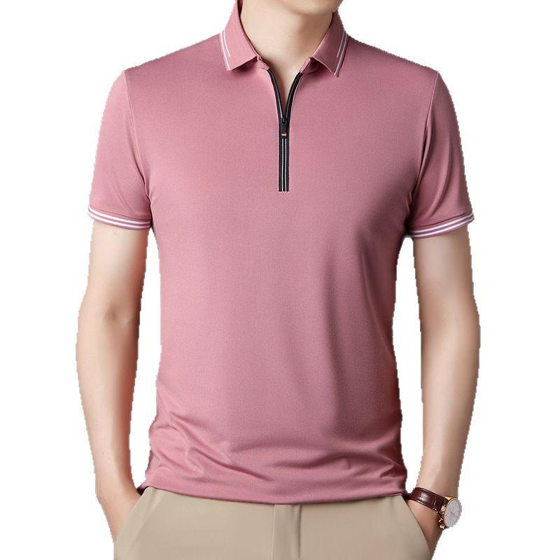 Men's Summer Lapel Half Zip Short Sleeve T-shirt Stylish Versatile Casual Top