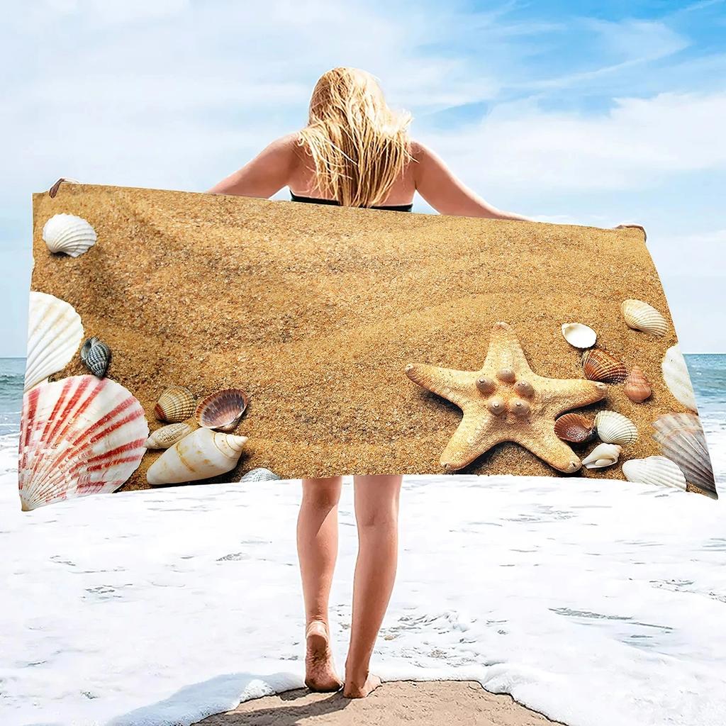 Beach Shell Conch Print Beach Towel Ocean Theme Microfiber Bath Towel Quick Dry Sand Free Face Towels for Sport Travel Spa Gym