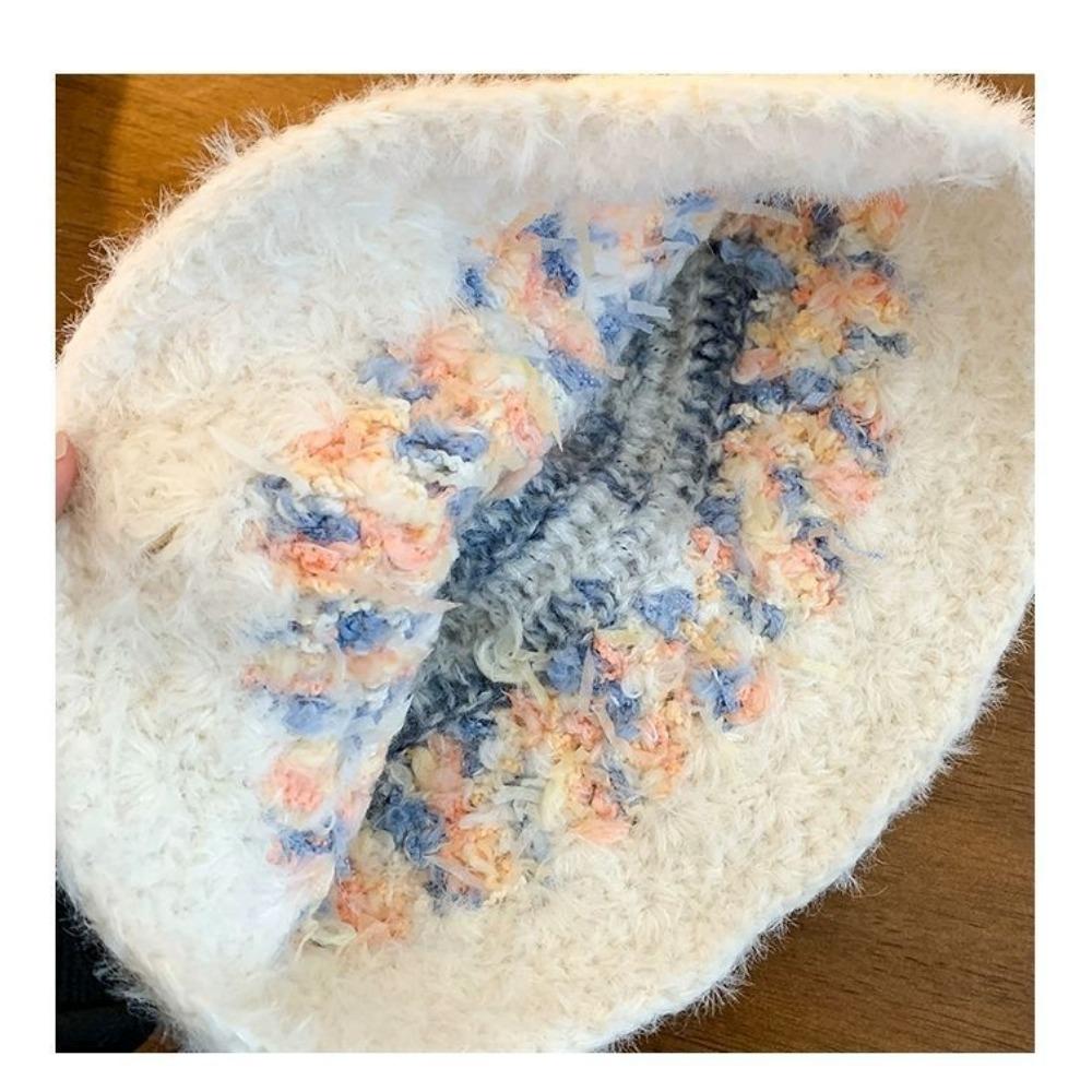 Plush Knitted Bucket Hat Women's Autumn and Winter Bucket Hat Warm and Cold Ear Protection Plush Hat