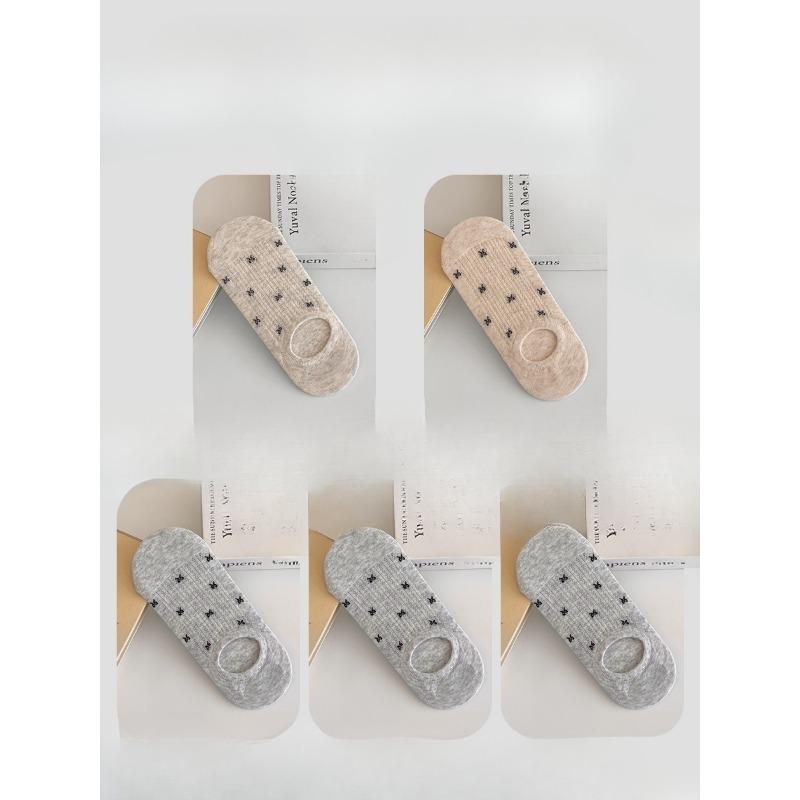 5 Pairs of  Women's Summer Thin Bow Mesh with A Shallow Mouth and Invisible Breathable Boat Socks