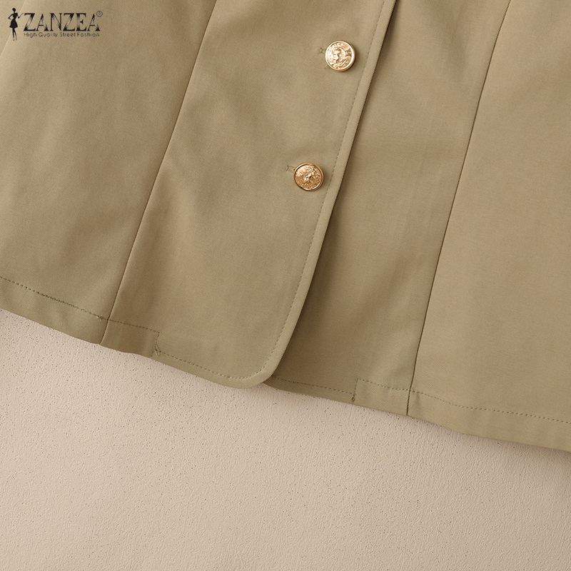 ZANZEA Blusa informal de manga larga con cuello alto y color liso para mujer