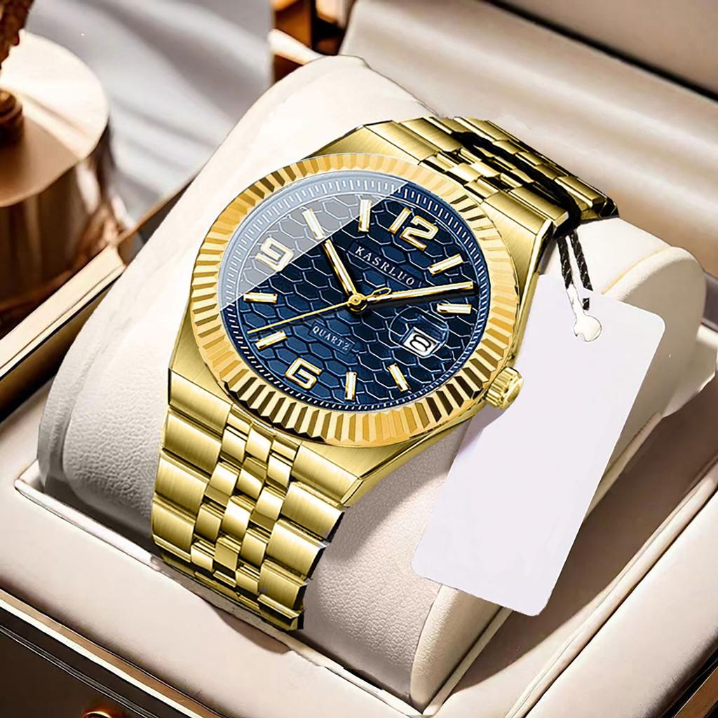 Men'S Watch Stainless Steel Waterproof Non-Mechanical Luminous Calendar Fashion Steel Belt Quartz Watch