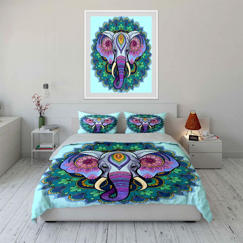 Mandala Elephant Art Decor Set Multiple Sizes Kid'S And Adults' Bedroom Exquisite 3Pc Bedding Set, Gift