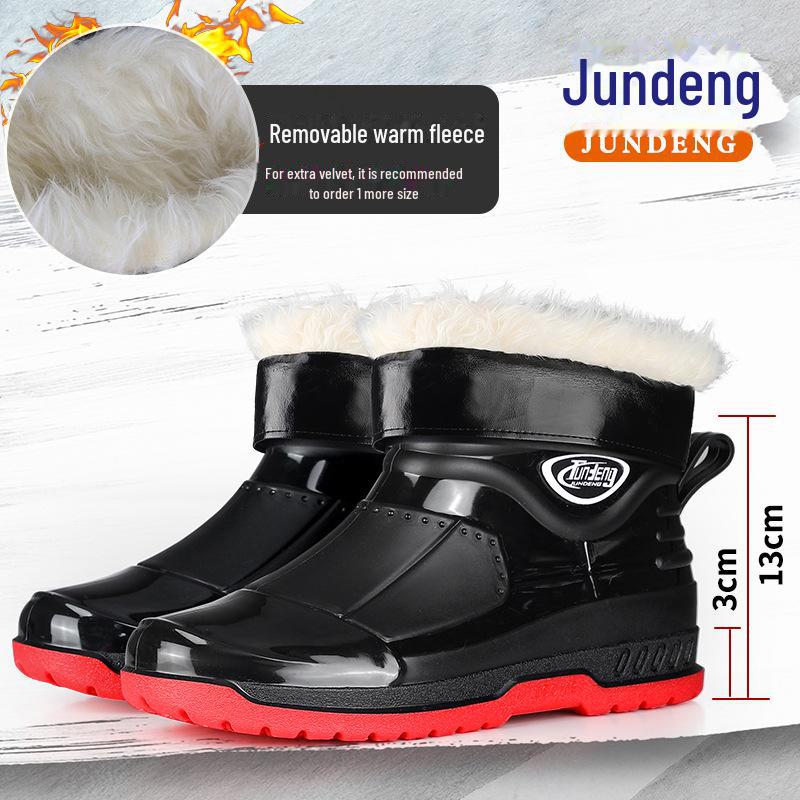 Men's Waterproof Short Rain Boots with Cotton Lining - Non-Slip Winter Wading Shoes