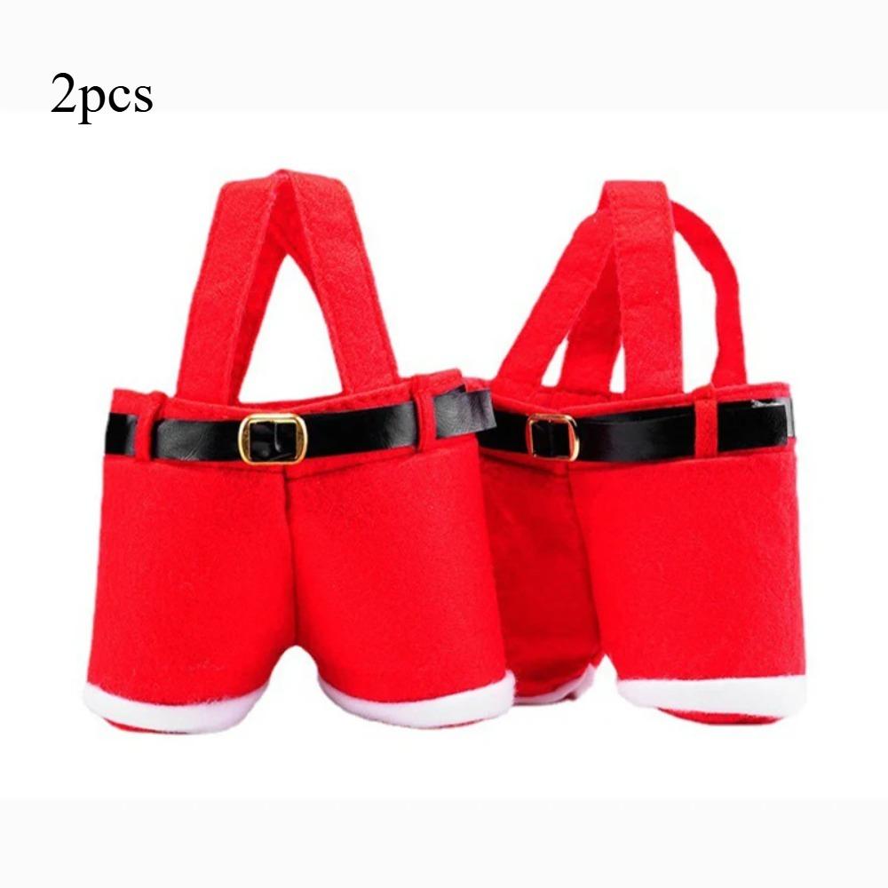 Santa Pants Christmas Gift Bag Suspender Style Wine Bottle Candy Pouch Xmas Party Favors Decor