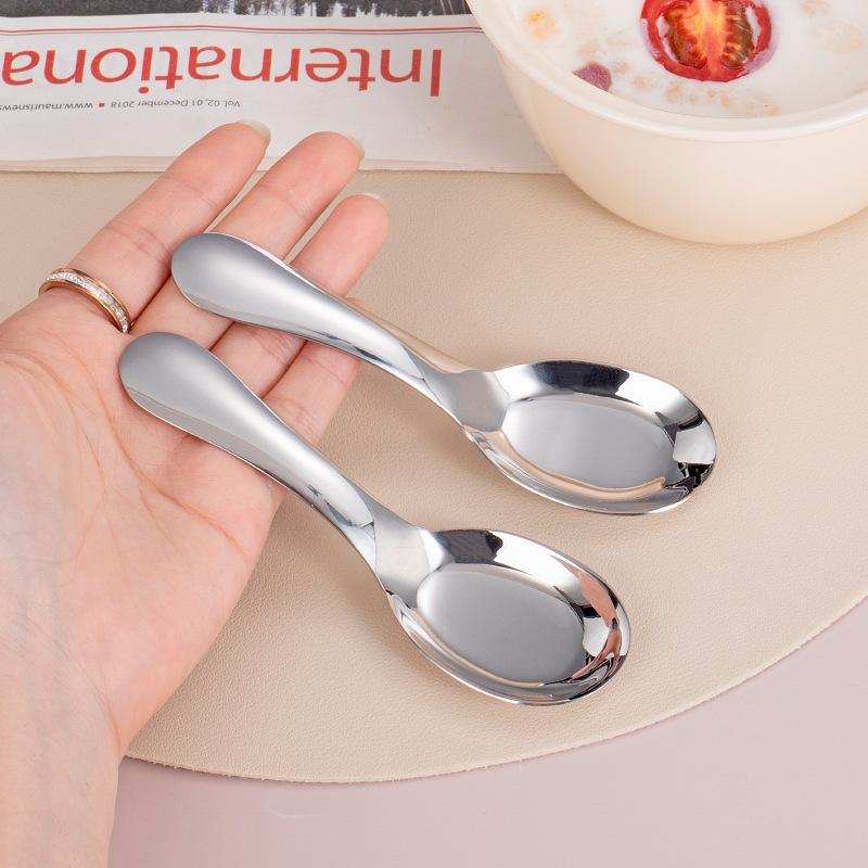 316 Stainless Steel Spoon Chinese Flat Bottom Spoon Short Handle Children's Spoon Eating Spoon Baby Supplementary Food Dessert Spoon