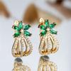 1 Pair Women's Green Cubic Zirconia Flower Drop Dangle Earrings Luxury Gold Color Wedding Party Jewelry Gifts