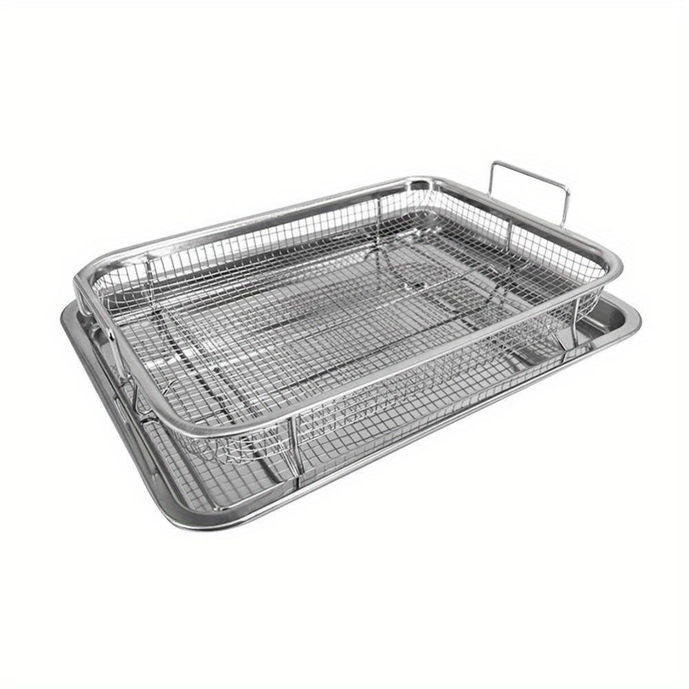 

Противень для выпечки из нержавеющей стали, сковорода для жарки в масле, форма для выпечки, гриль, хрустящая сетка для духовки, аэрофритюрницы, барбекю, антипригарная корзина для чипсов Silver