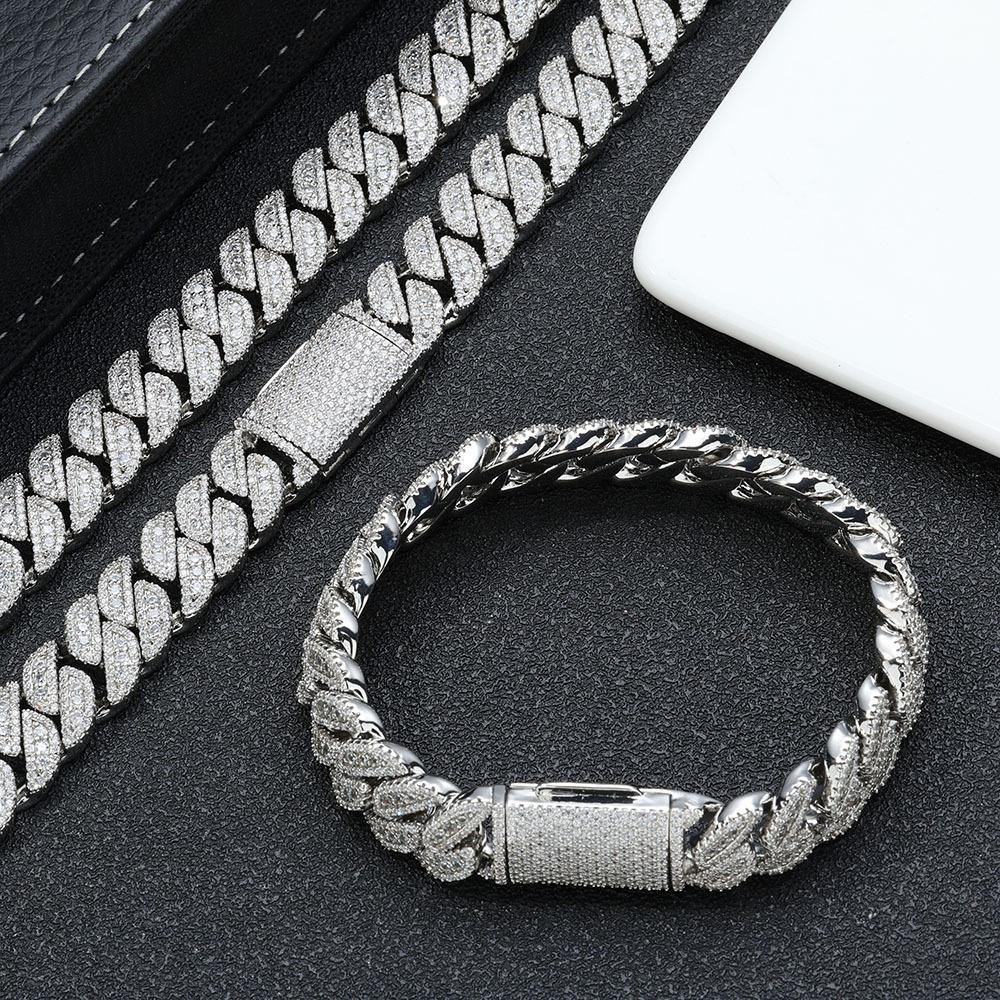 Hip Hop 14mm Flip Button Full Diamond Zircon Cuban Necklace Jewelry Men's Bracelet Premium Accessories