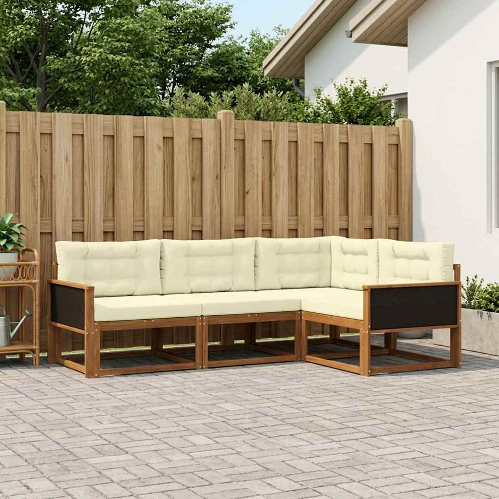 Outdoor Sofa Set with Cushions 4 Pcs Natural and Cream