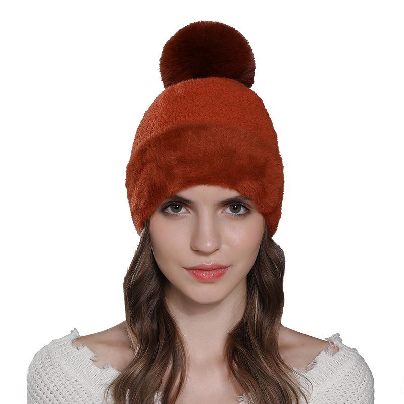Cappello invernale da donna caldo e spesso in maglia con imitazione di pelo di coniglio