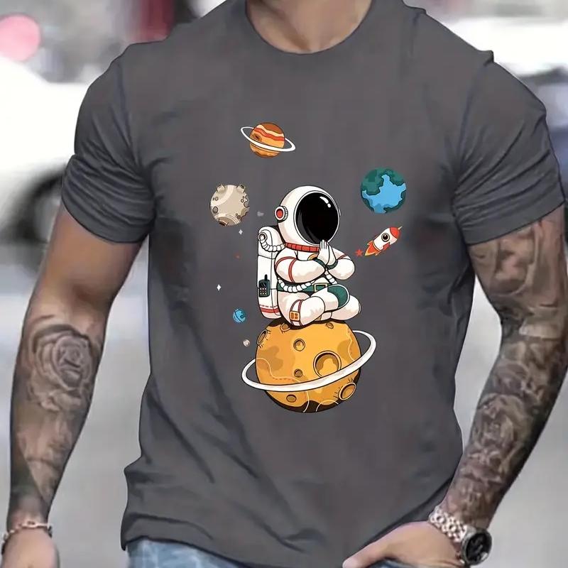 Astronaut Print Short Sleeve T Shirt Fashion Men's T-Shirt Summer Casual Tops Quick Dry Sports Shirt Oversized Tees For Men