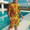 Summer Quick Drying Men's Sports Set 2-Piece 3D Printing Gold Line Black Set European Luxury Style Men's T-shirt+Beach Pants