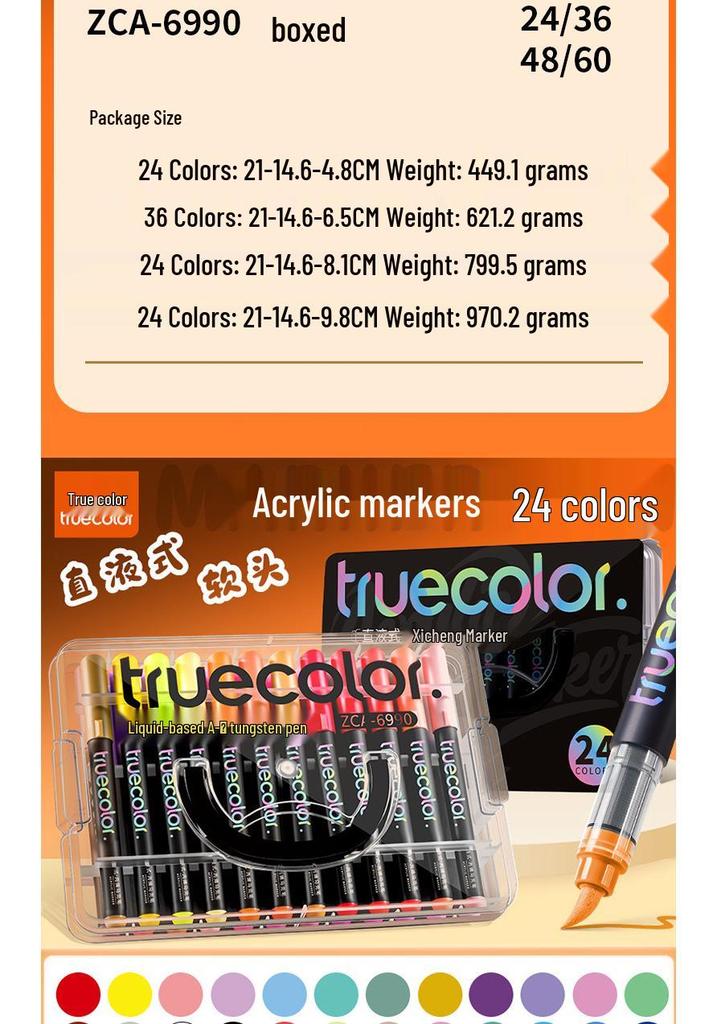 True Color Soft Tip Acrylic Watercolor Marker Pen for Kids - Ideal for Art, Journaling, and Doodling