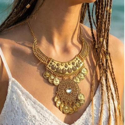 Gypsy Viantage  Boho Ethnic Style Alloy Hollow-carved Coin Tassel Necklace Women's Party Holiday Jewelry Accessory