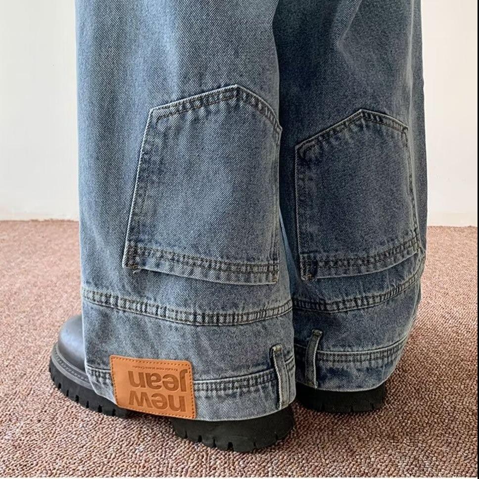 

Джинсы в стиле хип-хоп с перевернутым дизайном для мужчин — свободные, прямого кроя XXXL синий