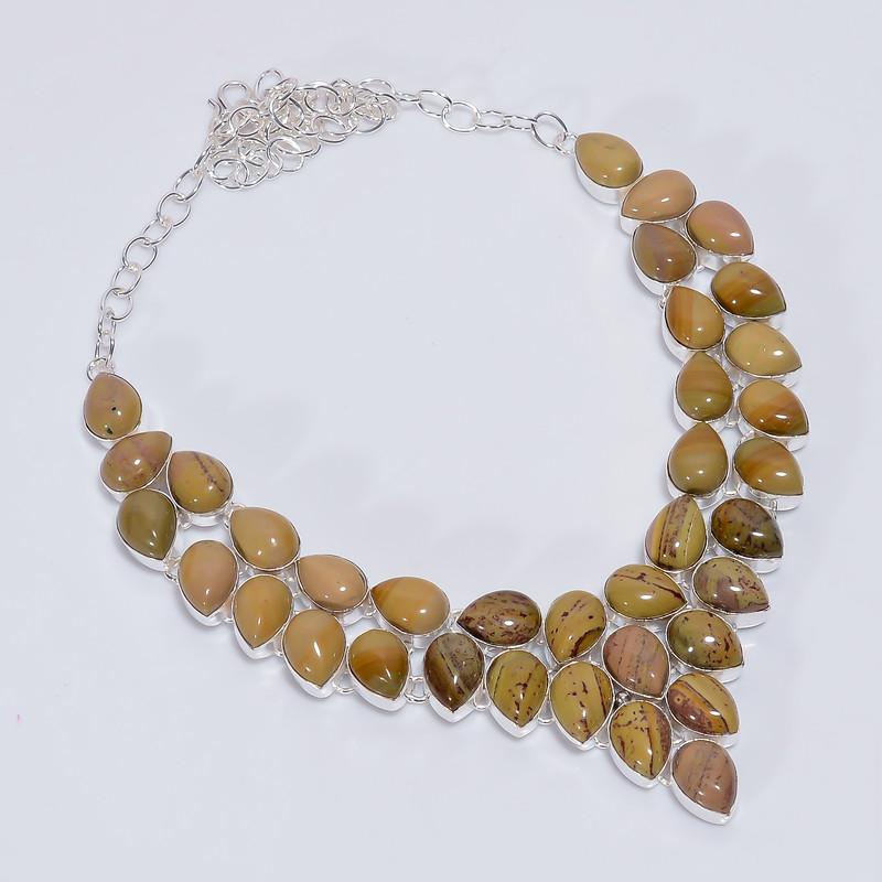 

Elegant Top Grade Qualite 100% Natural Cherry Creek Jasper Pear Shape Ethnic Style Handmade Jewelry 925 Steling Silver Necklace 19 WSJ-5120 срібний