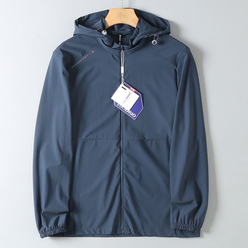Foreign Trade Cut-Label Silky Milk Silk Upf50+ Summer Outdoor Sports Hooded High-Elastic Ice Silk Jacket Sun Protection Clothing for Men