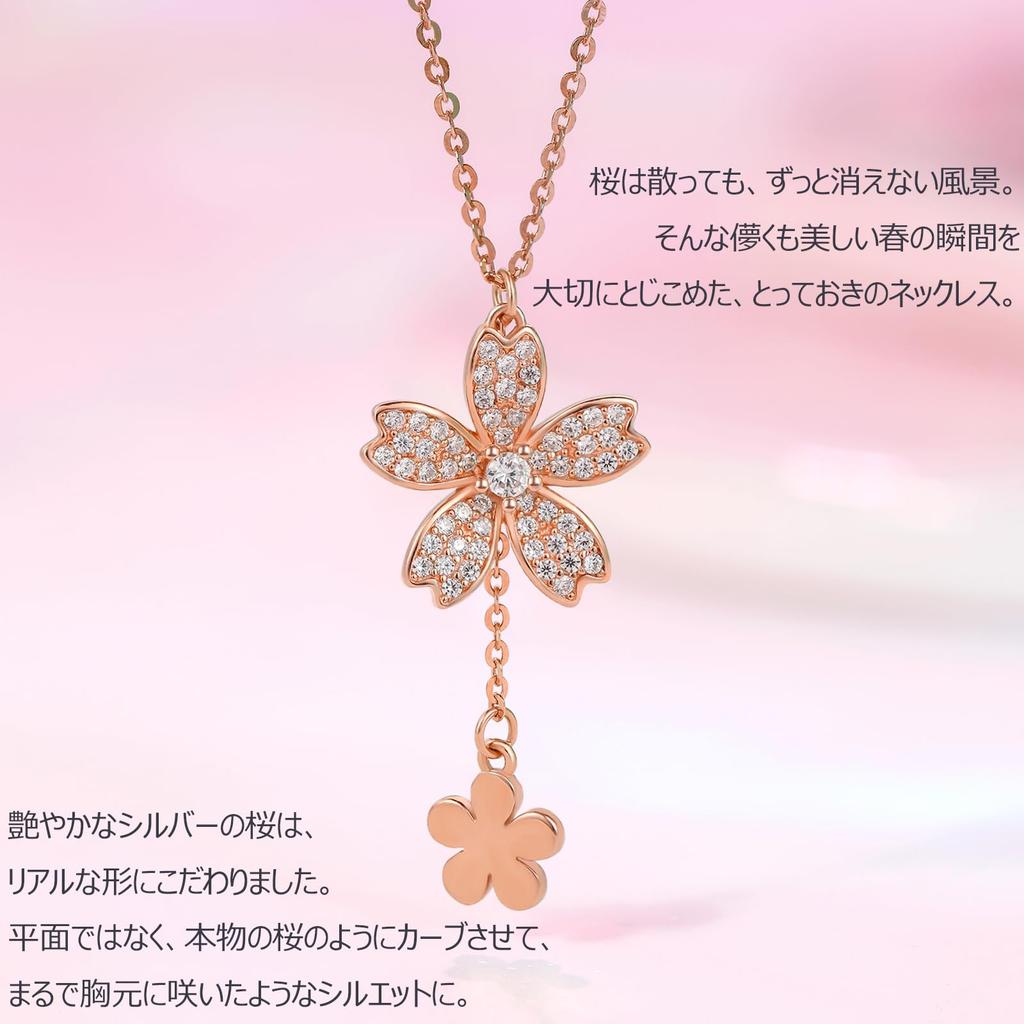 [ZHOU LIU FU] Women's Cherry Blossom Pendant Necklace, Sterling Silver 925, Popular Jewelry, Zirconia, Rose Gold, Gift, Simple Accessory, Cute,