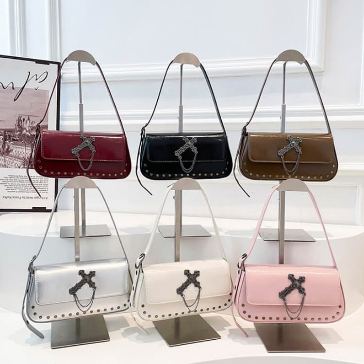Nieten-Kreuz-Achseltasche Damen-Schultertasche
