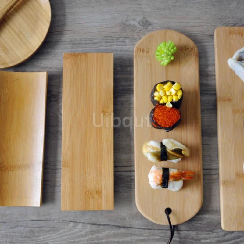 Piatto rettangolare a ventaglio per sushi Contenitore per sashimi Tavola di bambù Stoviglie giapponesi in bambù Tavola di legno per sushi