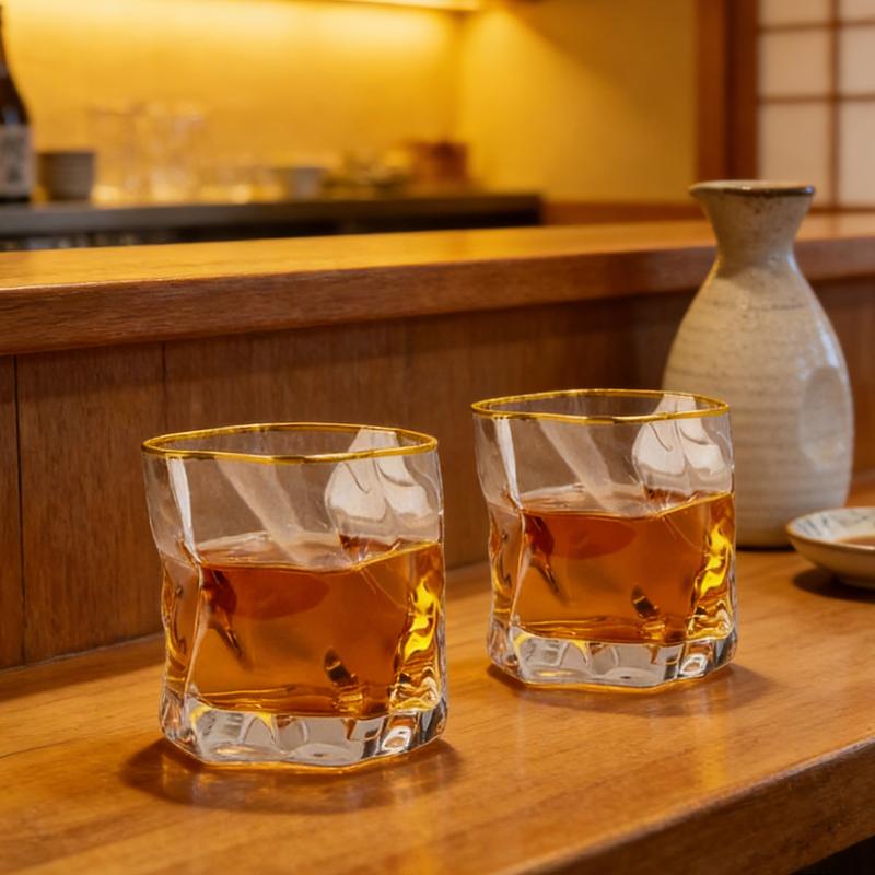 2pcs Whiskey Glass Party Cocktail Glass Juice Iced Coffee Mugs Simple Irregular Twist Glass Cup Drinking Glasses Cocktail Glass