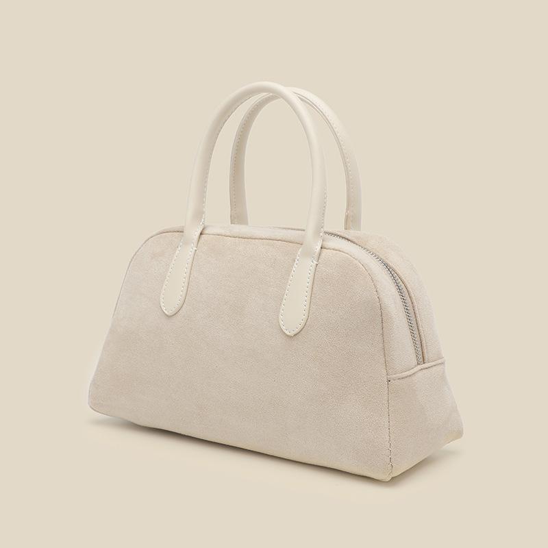 Autumn and Winter Niche High-grade Suede Portable Bowling Bag Boston Retro Simple Women's Bag