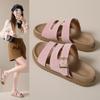 Shoes Woman 2025 Female Slippers Beige Heeled Sandals Luxury Slides Platform Low New Flat Black Designer PU Rome Rubber Fabric
