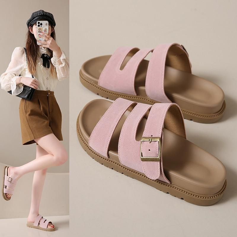 Shoes Woman 2025 Female Slippers Beige Heeled Sandals Luxury Slides Platform Low New Flat Black Designer PU Rome Rubber Fabric