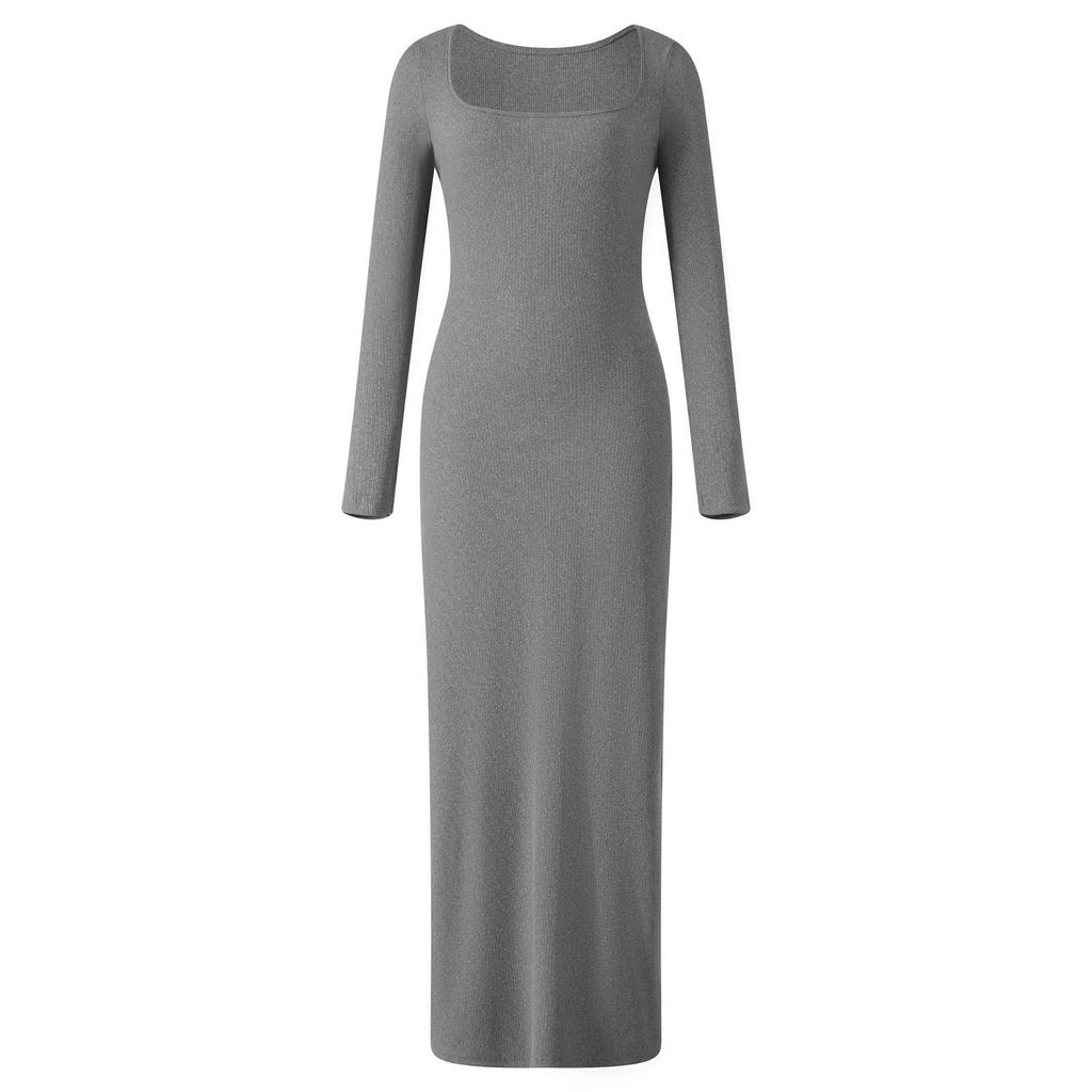 Elegantní šaty slim fit se čtvercovým výstřihem pro podzim a zimu