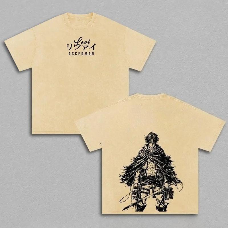 Attack On Titan Levi Printed Tee Men Women Washed Cotton T-shirts Manga Vintage T Shirt Harajuku Male Summer Short Sleeve Tshirt