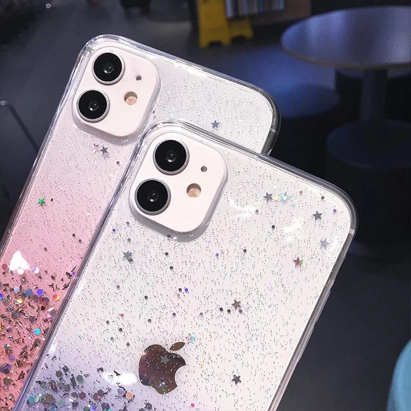Koupit Clear Glitter Phone Case For Iphone 13 12 Pro 11 Pro Max Xs Max Xr X 7 8 Plus 12mini Se Cute Gradient Rainbow Sequins Coque Za Dobrou Cenu